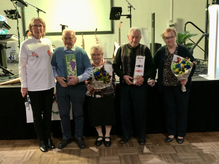De gauche &agrave; droite : Nicole Bouillon, Maire, Gabriel Foucher, Berthe Crosnier, Robert Terrier, Agn&egrave;s Besnier