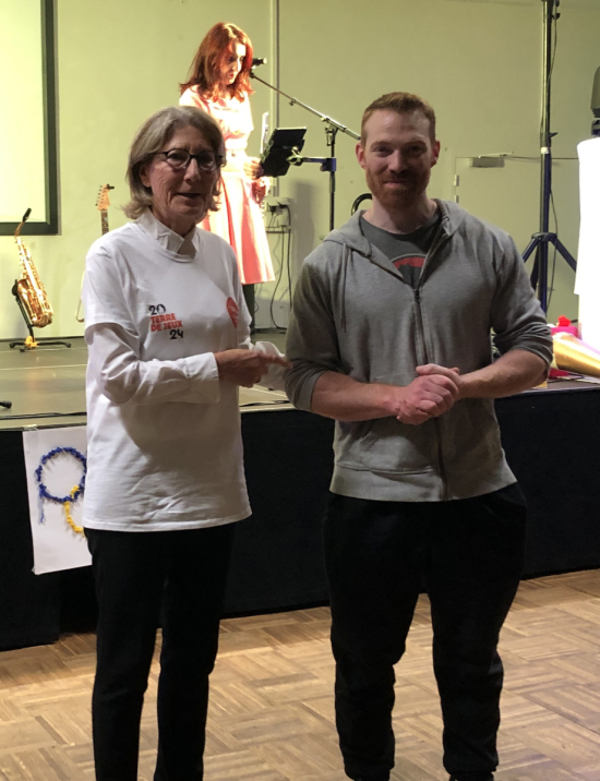 Pierre-Yves avec Nicole Bouillon, maire de la commune, lors du repas communal du CCAS